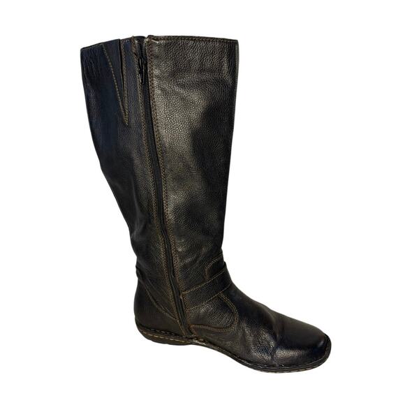 boc By Born Black Leather Knee Flat Wide Calf Round Toe Side Zip Women Boot 9 wc - Picture 5 of 8